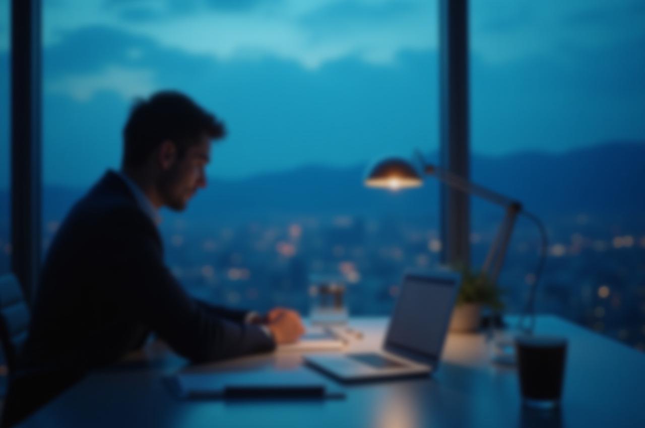 Алматыдағы жұмыс үстелінде отырған кәсіби кеңесші